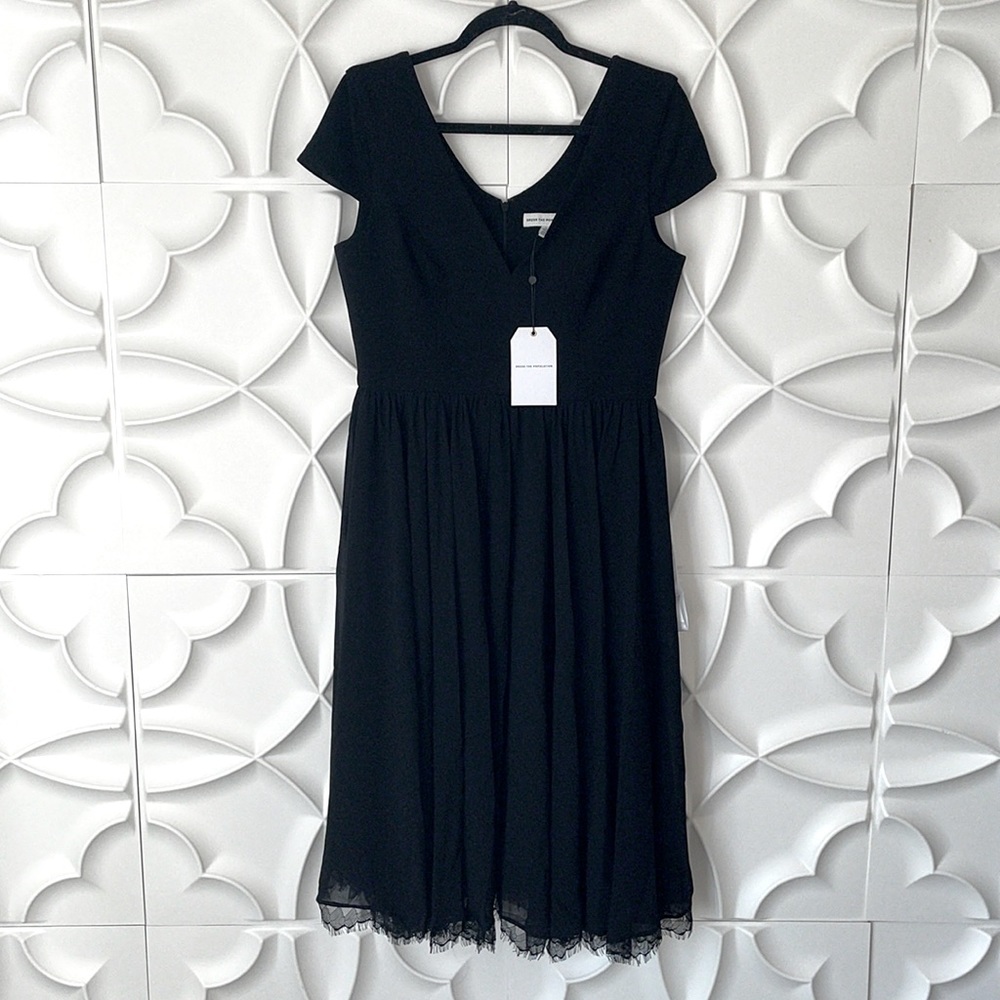 NEW Dress the Population Corey Plunging Mix Media Cap Sleeve Midi Dress L.    99